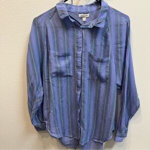 silence + noise Lavender and Teal Striped Button-Up Blouse